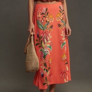 Farm Rio x Anthropologie Satin Slip Midi Skirt
